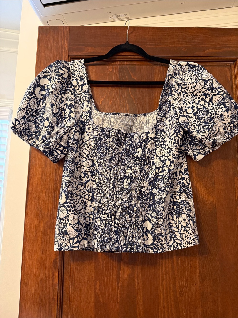 J. Crew Navy and White Floral Square-Neck Blouse - Picture 2 of 6